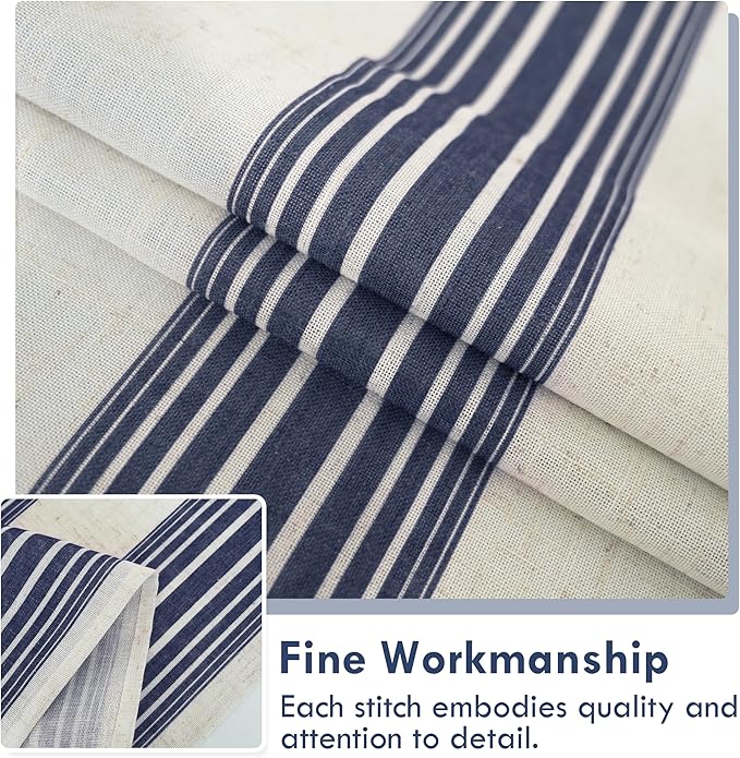 DriftAway Farmhouse Vertical Striped Linen Blend Textured Light Filtering Semi Sheer Curtains for Living Room Bedroom 36 Inches Long Drapes 2 Panels Broad Striped Dark Navy
