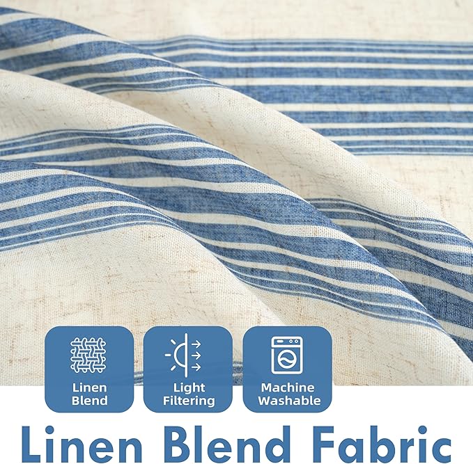 DriftAway Farmhouse Vertical Striped Linen Blend Textured Light Filtering Semi Sheer Curtains for Living Room Bedroom 84 Inches Long Drapes 2 Panels Broad Striped Linen Jean Navy