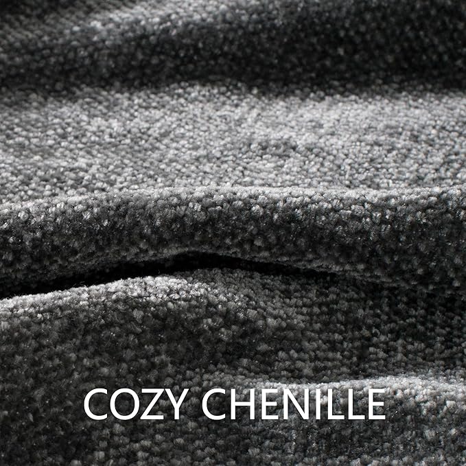 Chenille Throw Blanket for Couch 50"X 60", Soft Cozy Throws with Fringe Tassel for Bed Sofa Chair Cover, Lightweight Knitted Decorative Boho Blankets for Living Room, Dark Grey