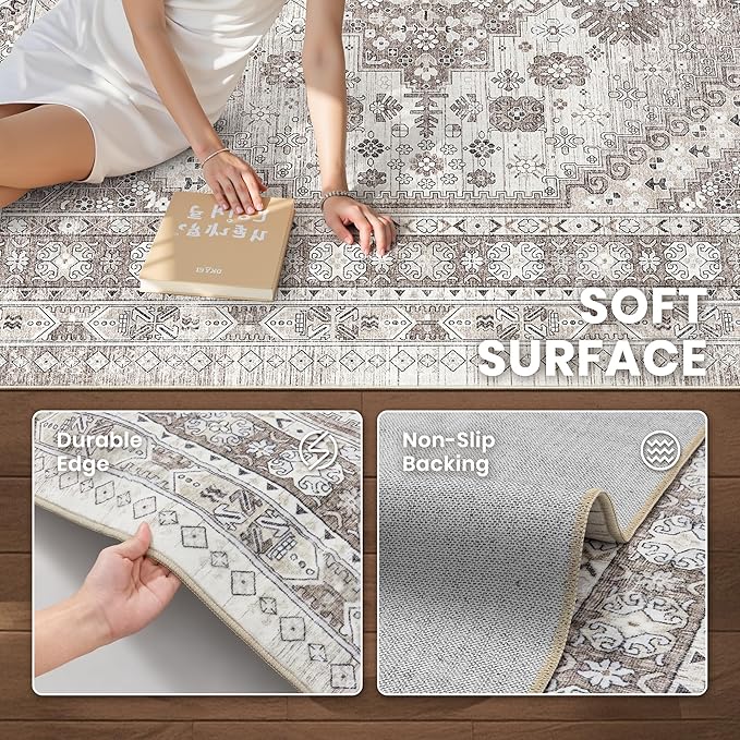 zesthome Runner Rug 2x5 - Stain Resistant Machine Washable Rug, Non Slip Vintage Hallway Runner Rugs, Low Pile Lightweight Runners for Kitchen, Entryway and Corridor