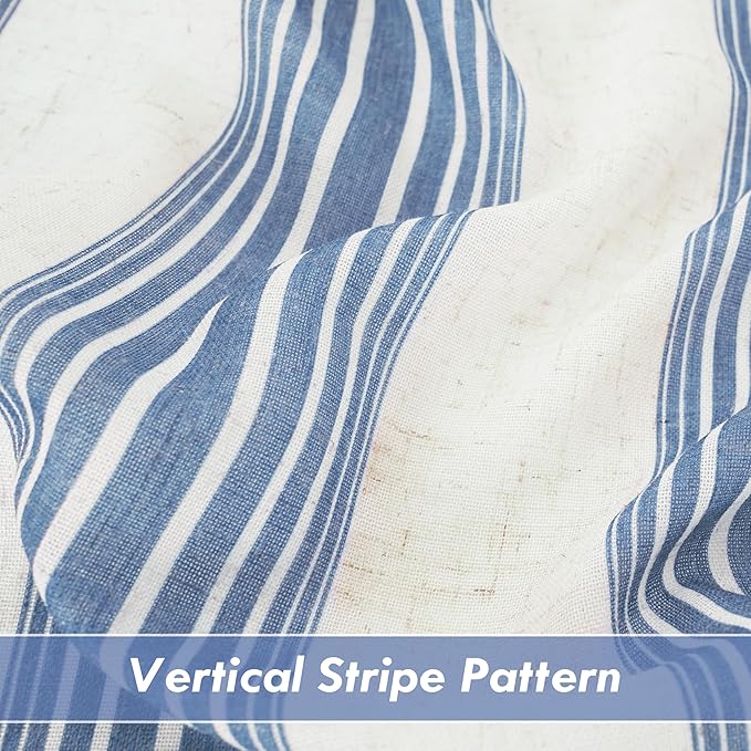 DriftAway Farmhouse Vertical Striped Linen Blend Textured Light Filtering Semi Sheer Curtains for Living Room Bedroom 63 Inches Long Drapes 2 Panels Broad Striped Jean Navy
