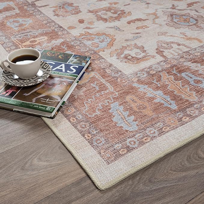 Fame Rugs Brown Modern Oushak Rug 5x7, Washable Vintage Turkish Colorful Oriental Antique Inspired Area Rugs, Luxury Living Room Bedroom (383BB, 5' x 7')