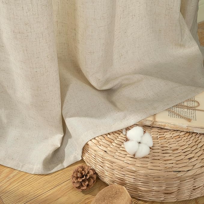 YoungsTex Burlap Linen Curtains 72 Inch Length for Living Room, Tan Semi Sheer Drapes Privacy Light Filtering Window Treatments for Dining Room Bedroom Farmhouse, 2 Panels, 52 X 72 Inch