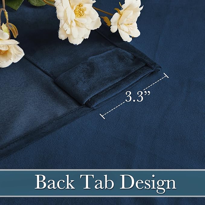RYB HOME Velvet Curtains 108 inches - Blackout Curtains for Living Room,Thermal Insulated Noise Reducing Panel Soft Vertical Sense Window Decor for Cottage Farmhouse, Navy Blue, W52 x L108, 2 Panels