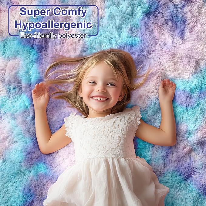 PAGISOFE Plush Rainbow Rugs for Bedroom Girls, 6x9 Soft Purple Shag Washable Area Rugs for Livingroom, Girls Room, Nursery, Classroom, Home Decor, Fluffy Fuzzy Carpet Mermaid Kawaii Pink Rugs