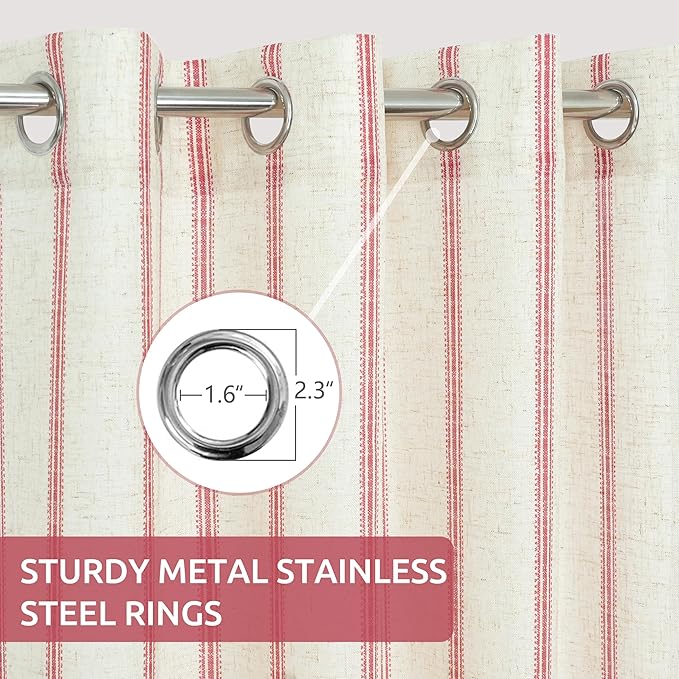 DriftAway Farmhouse Vertical Striped Linen Blend Textured Light Filtering Semi Sheer Curtains for Living Room Bedroom 96 Inches Long Drapes 2 Panels