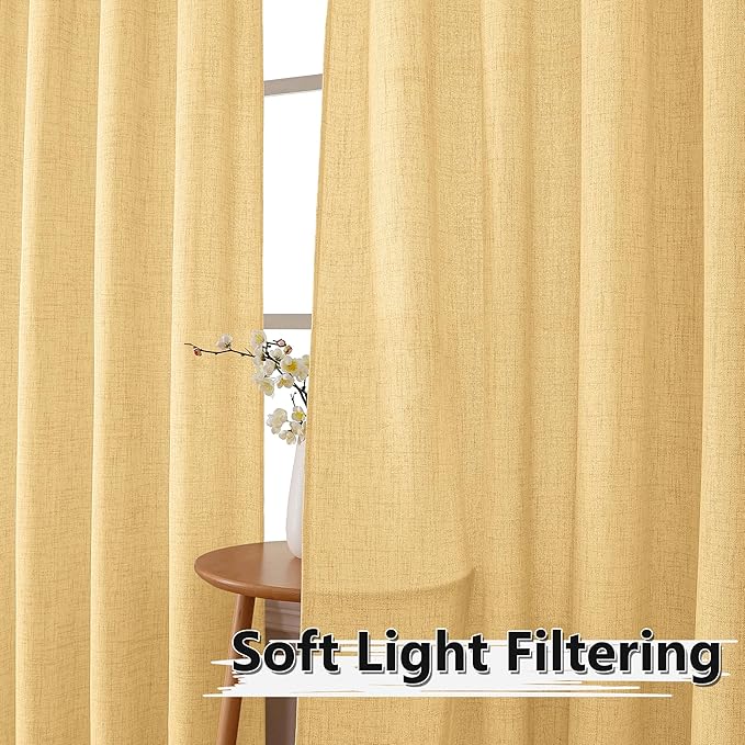 Tollpiz Linen Tier Curtain Rod Pocket Semi Sheer Half Kitchen Curtains Burlap Light Filtering Thick Linen Drape for Bathroom, 30 x 36 inches Long, Beige, Set of 2 Panels