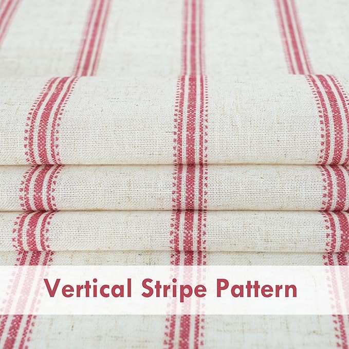 DriftAway Farmhouse Vertical Striped Linen Blend Textured Light Filtering Semi Sheer Curtains for Living Room Bedroom 36 Inches Long Drapes 2 Panels