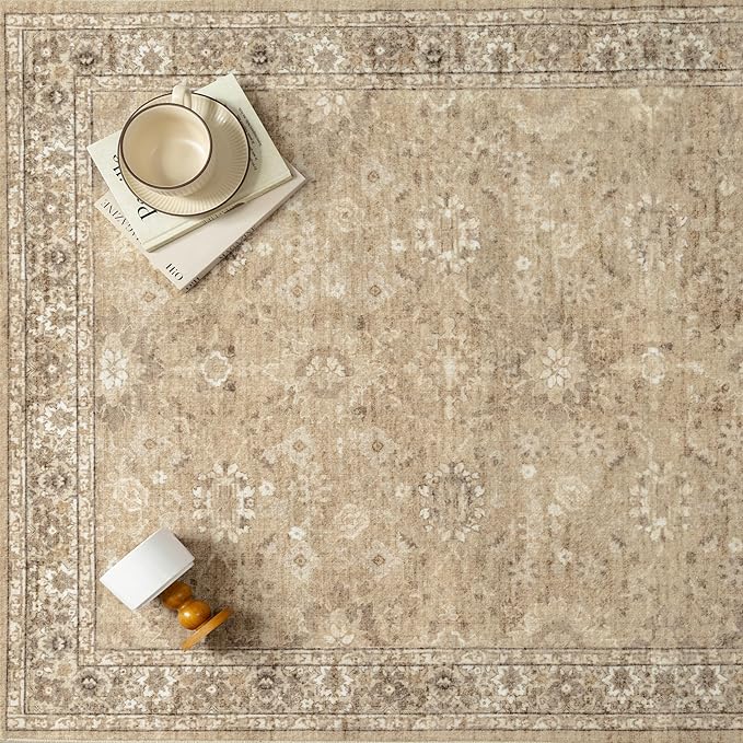 3x5 Brown Area Rug Non Slip Vintage Office Entryway Rug Distressed Machine Washable Kitchen Carpet Retro Traditional Floral Accent Throw Door Mat for Bedroom Bathroom Dining Living Room