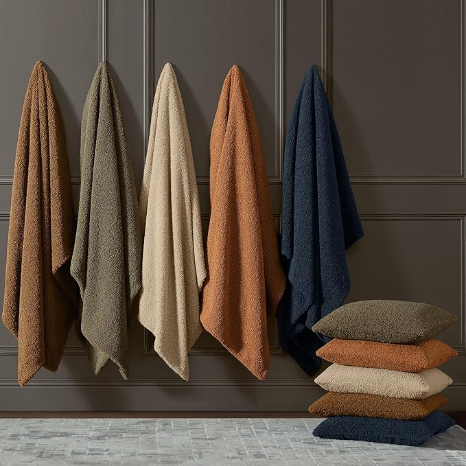 HiEnd Accents Teddy Throw Blanket, 60x90 inch, Caramel, Oversized Boucle Throw Blanket, Soft Cozy Classic Chic Casual Heavy Blanket, Modern Rustic Plush Comfy Warm Blanket for Bed, Sofa