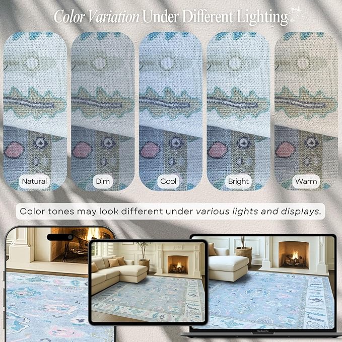 Fame Rugs Lavender Modern Oushak Rug 9x12, Vintage Turkish Colorful Oriental Washable Antique Inspired Oversize Area Rugs, Luxury Living Room Bedroom (386PBL, 9' x 12)