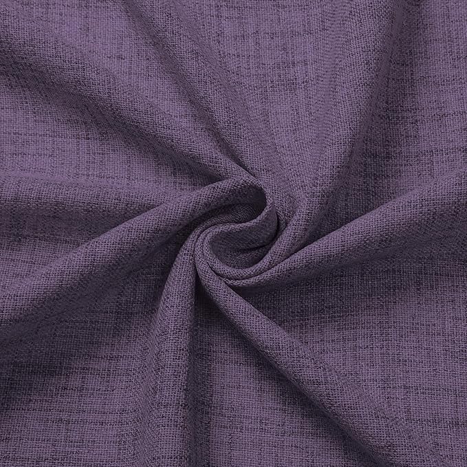 Tollpiz Short Linen Curtain Living Room Rod Pocket Semi Sheer Curtains Burlap Light Filtering Thick Linen Drape for Bedroom, 54 x 45 inches Long, Royal Purple, Set of 2 Panels