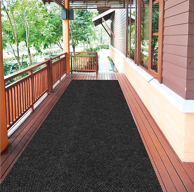 Ottomanson Commercial Scrape Rib Entry Mat – Heavy Duty Ribbed Floor Mat for High Traffic – Non Slip Rubber Back, Waterproof – Indoor Outdoor Use for Offices, Schools, Lobbies, 2'7" x 23', Black