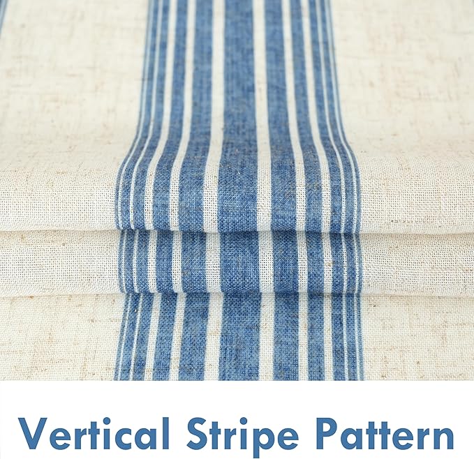 DriftAway Farmhouse Vertical Striped Linen Blend Textured Light Filtering Semi Sheer Curtains for Living Room Bedroom 120 Inches Long Drapes 2 Panels Broad Striped Linen Jean Navy