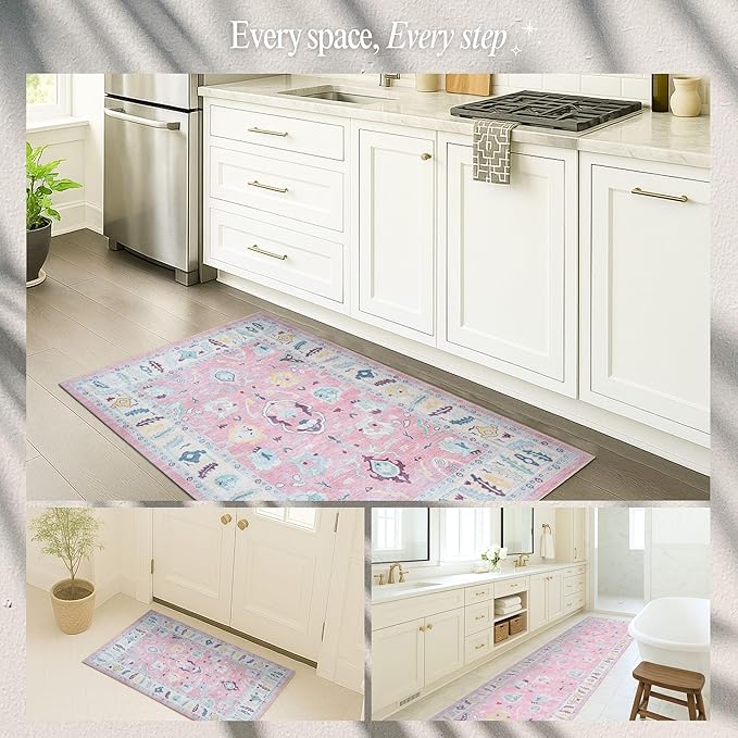 Fame Rugs Pink Modern Oushak Rug 10x13, Vintage Turkish Colorful Oriental Washable Antique Inspired Oversize Area Rugs, Luxury Living Room Bedroom (385PB, 10' x 13')