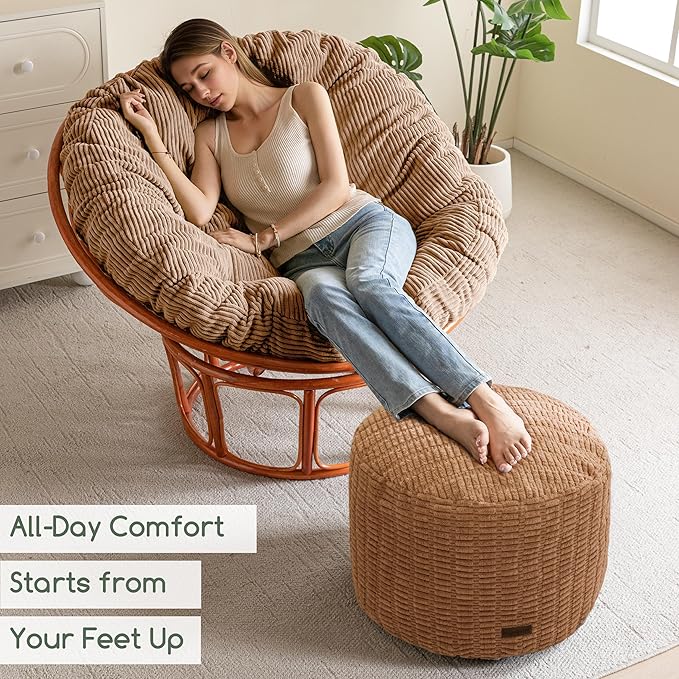 HIGOGOGO Pouf Ottoman Stuffed Round Modern Foam Filled Foot Rest Poufs for Living Room Chair Decorative 20 X 15 Inches Boho Relax Stool for Wedding Christmas Party, Brown