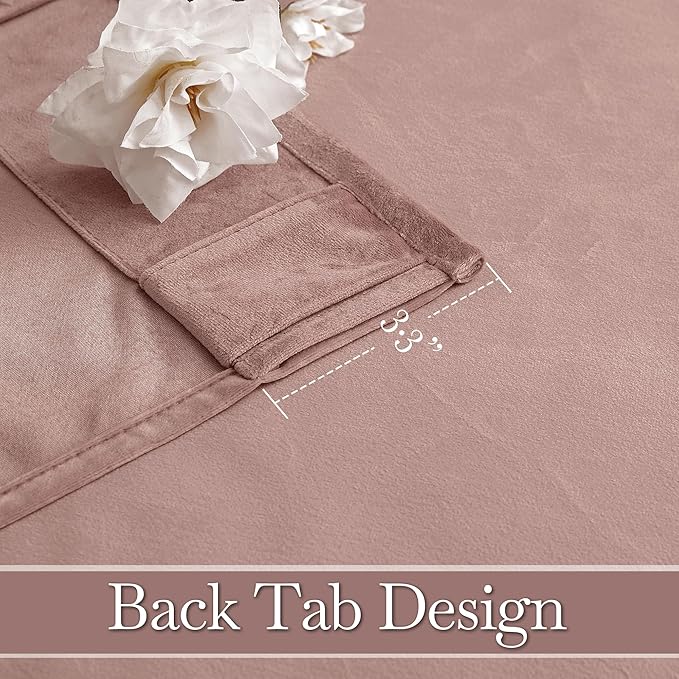 RYB HOME Back Tab Velvet Curtains, Thermal Insulated Privacy Protect Decorative Drapes for Living Room Home Theater, Dusty Pink, W 52 x L 120 inches, 2 Panels Set