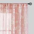 FMFUNCTEX Linen Sheer Curtains for Bedroom, Blush Pink Blossom Patterned 96 Inches Long for Kids Room Girl's Room, Floral Patterned Drapes Light Filtering for Living Room, Rod Pocket 2 Panels