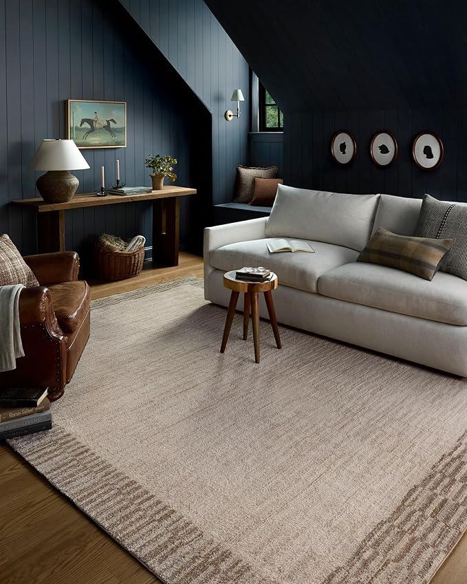 Loloi Chris Loves Julia Calvin Collection CLV-04 Ivory/Pebble 11'-6" x 15'-7" Area Rug Checkered Neutral Soft Living Room Bedroom Carpet