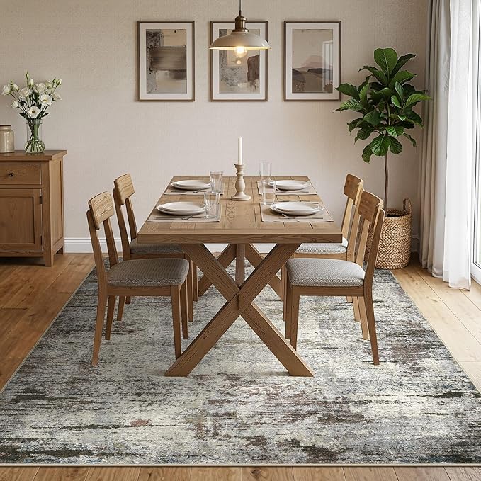Area Rug Living Room Rugs - 10x12 Washable Large Soft Indoor Neutral Modern Abstract Low Pile Rug Carpet for Bedroom Dining Room Farmhouse Home Office - Brown Rust