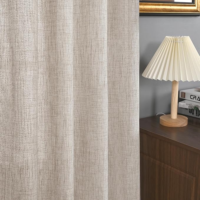 YoungsTex Natural Linen Curtains 45 Inch Long for Kitchen Window - Short Length Semi Sheer Drapes with Bronze Grommet Textured Light Filtering for Bedroom Bathroom, 2 Panels, 42 X 45 Inch