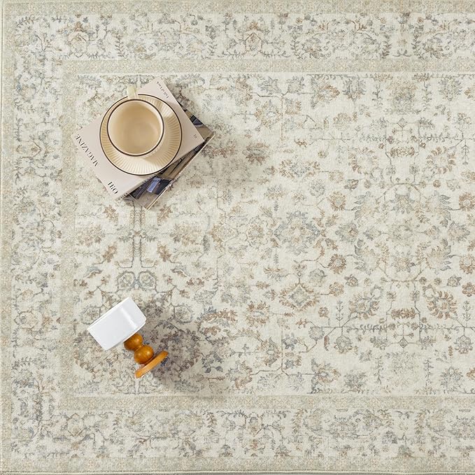 2x3 Taupe Entryway Area Rug Machine Washable Door Mat Kitchen Vintage Distressed Non Slip Carpet Indoor Retro Floral Accent Throw Small Rug for Bathroom Office Bedroom Living Dining Room