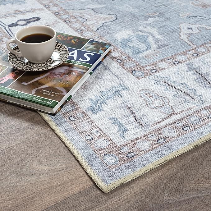Fame Rugs Gray Modern Oushak Rug 10x13, Vintage Turkish Colorful Oriental Washable Antique Inspired Oversize Area Rugs, Luxury Living Room Bedroom (Gbeige, 10' x 13')