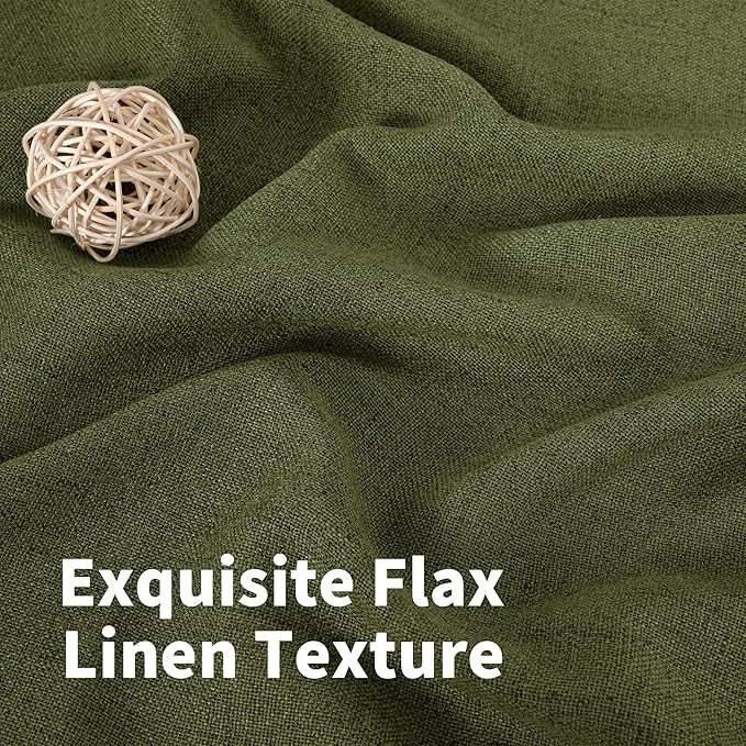 YoungsTex Olive Linen Curtains 90 Inch Length 2 Panels for Living Room, Dark Green Semi Sheer Drapes with Bronze Grommet Extre Long Window Treatments for Bedroom Dining, 52 X 90 Inch