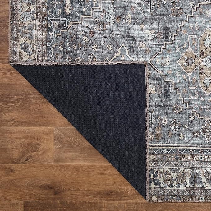 Keen Home Design 5x7 Rug - Machine Washable Area Rug with Non-Slip Backing, Ideal for Living Room, Dining Room, Bedroom - Vintage, Easy Clean, Durable, Low Pile Rug - (5' x 7')