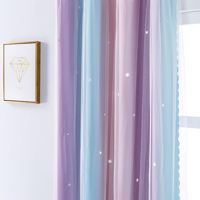 XiDi Curtains for Bedroom Decor, Rainbow Pink Purple/62/96