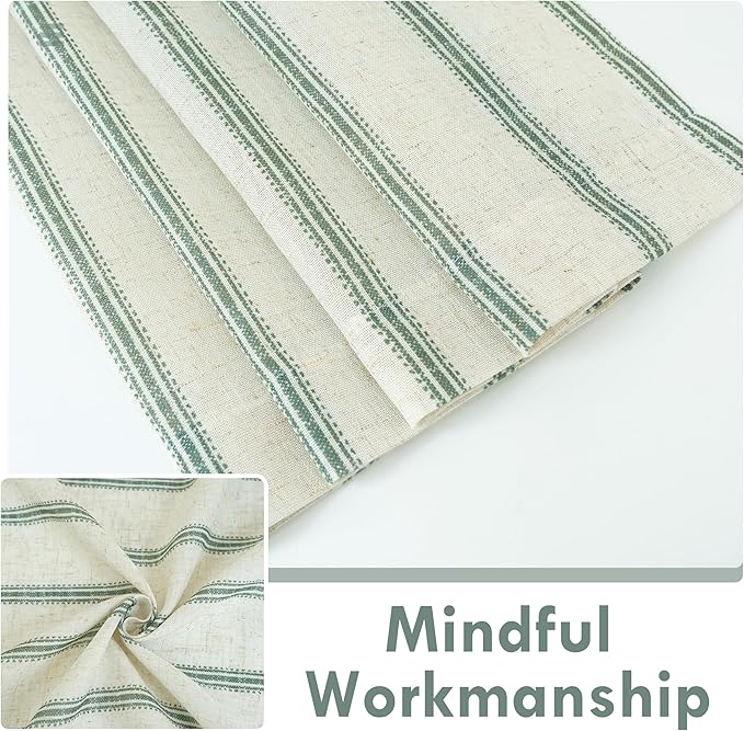 DriftAway Farmhouse Vertical Striped Linen Blend Textured Light Filtering Semi Sheer Curtains for Living Room Bedroom 108 Inches Long Drapes 2 Panels Linen Loden Green