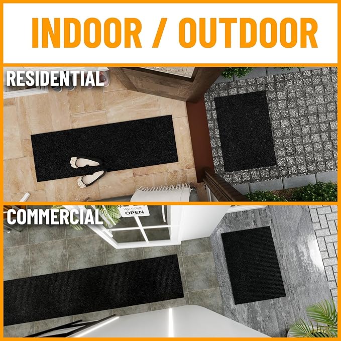 Ottomanson 2' x 51' Hallway Runner with Scraper Pile Extra Durable Non-Slip Rug Mat for Indoor & Outdoor Use - Ideal for Kitchen, Entryway, Patio & Garage - High-Traffic Carpet, Black