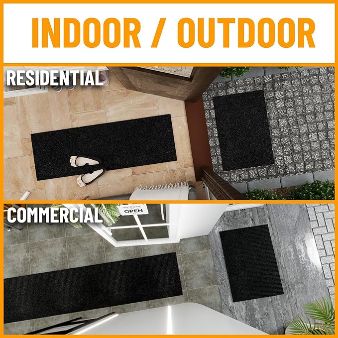 Ottomanson 3'11" x 53' Hallway Runner with Scraper Pile - Extra Durable Non-Slip Rug Mat for Indoor & Outdoor Use - Ideal for Kitchen, Entryway & Garage - High-Traffic Carpet, Black