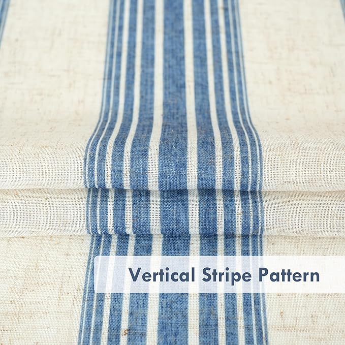 DriftAway Farmhouse Vertical Striped Linen Blend Textured Light Filtering Semi Sheer Curtains for Living Room Bedroom 72 Inches Long Drapes 2 Panels Broad Striped Linen Jean Navy