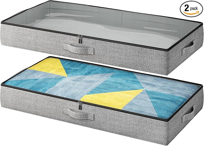 2-Pack Under Bed Storage Containers, 4.5 Inches Tall Low Profile Underbed Clothes Storage Organizer Bin with Sturdy Sidewalls/Bottom, Underbed Storage Bins 2 Storage Thin Bins