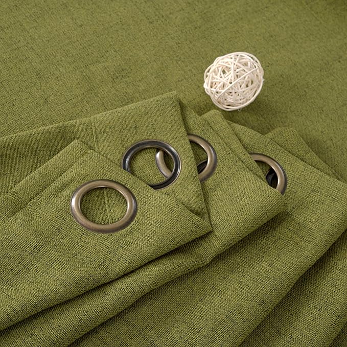 YoungsTex Olive Green Linen Curtains 63 Inches Length 2 Panels Textured Window Drapes with Bronze Grommet Privacy Light Filtering for Living Room Bedroom Office, 52 x 63 Inch