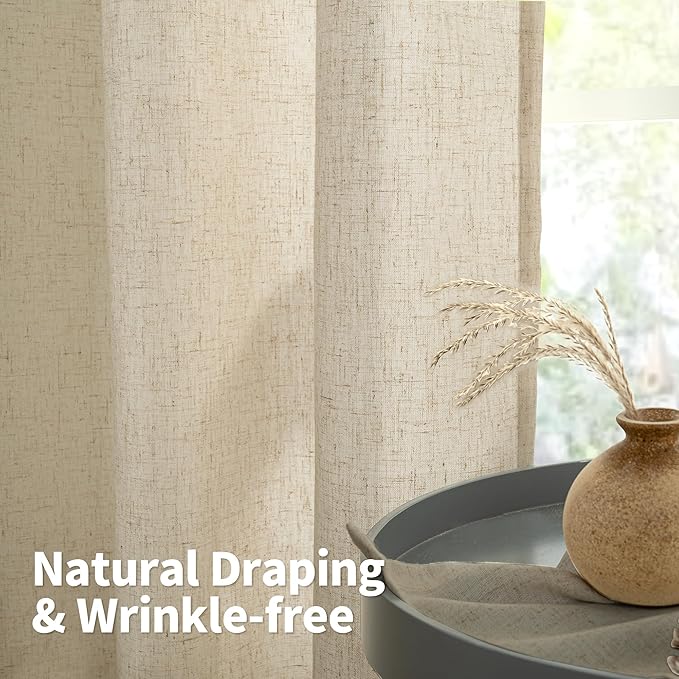YoungsTex Burlap Linen Curtains 40 Inch Length for Kitchen Window, Short Light Filtering Drapes with Grommet Semi Sheer Privacy for Cafe Bathroom Window, 42 X 40 Inch