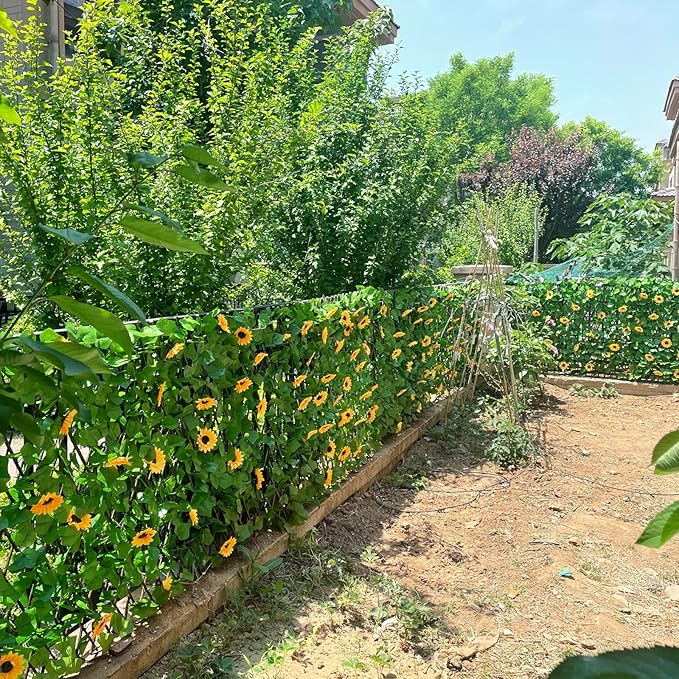 Sumery Expandable Fence Privacy Screen for Balcony Patio Outdoor,Decorative Faux Ivy Fencing Panel,Artificial Hedges (Single Sided Leaves) (1, Sunflowers)