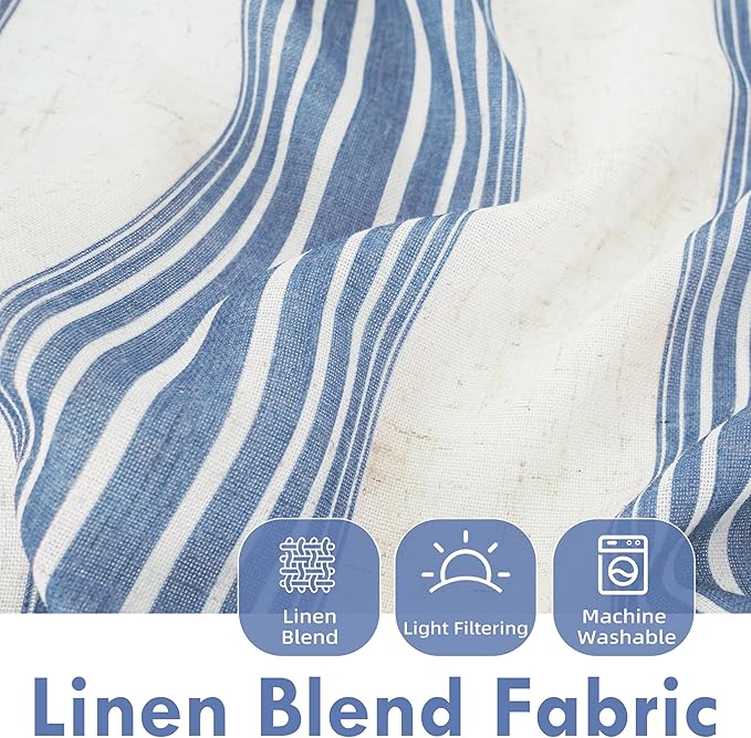 DriftAway Farmhouse Vertical Striped Linen Blend Textured Light Filtering Semi Sheer Curtains for Living Room Bedroom 102 Inches Long Drapes 2 Panels Broad Striped Jean Navy