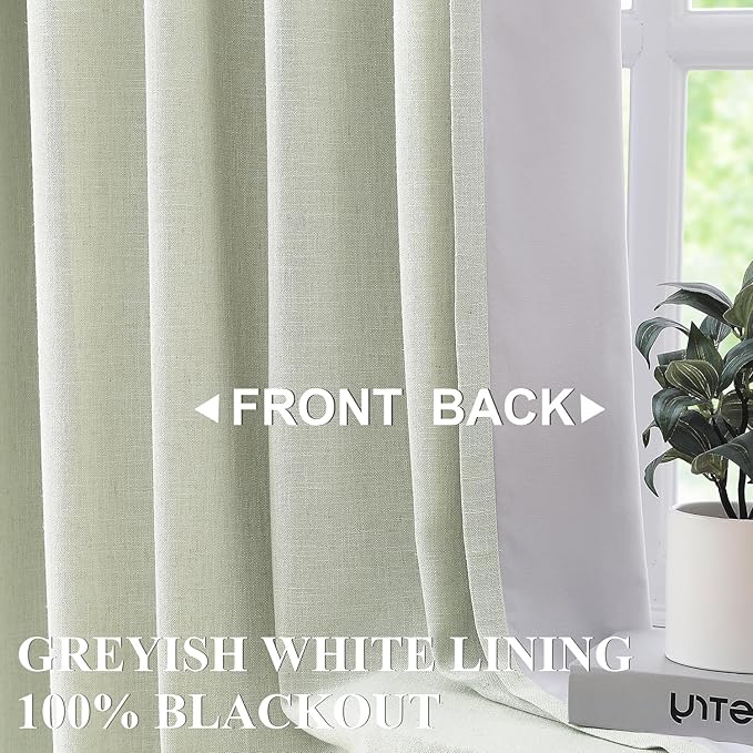 Vision Home Green Linen Full Blackout Curtains 84 inch Length for Bedroom Living Room Darkening Soundproof Window Panels Thermal Insulated Rod Pocket Back Tab Farmhouse Drapes 56" Wx84 Lx2