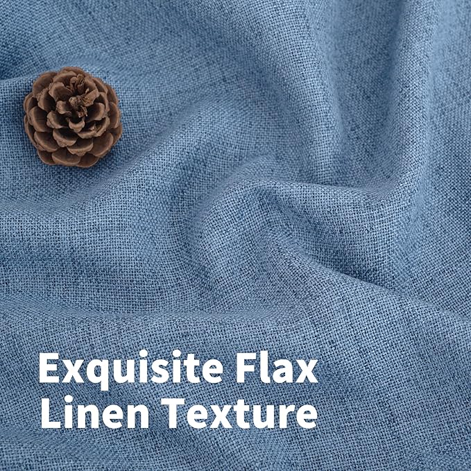 YoungsTex Denim Blue Linen Curtains 95 Inch Length for Living Room, Semi Sheer Window Drapes with Bronze Grommet Privacy Light Filtering for Farmhouse Office Bedroom, 52 x 95 Inch, 2 Panels