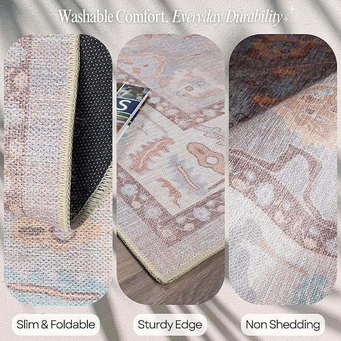 Fame Rugs Brown Modern Oushak Rug 9x12, Vintage Turkish Colorful Oriental Washable Antique Inspired Oversize Area Rugs, Luxury Living Room Bedroom (382MB, 9' x 12)