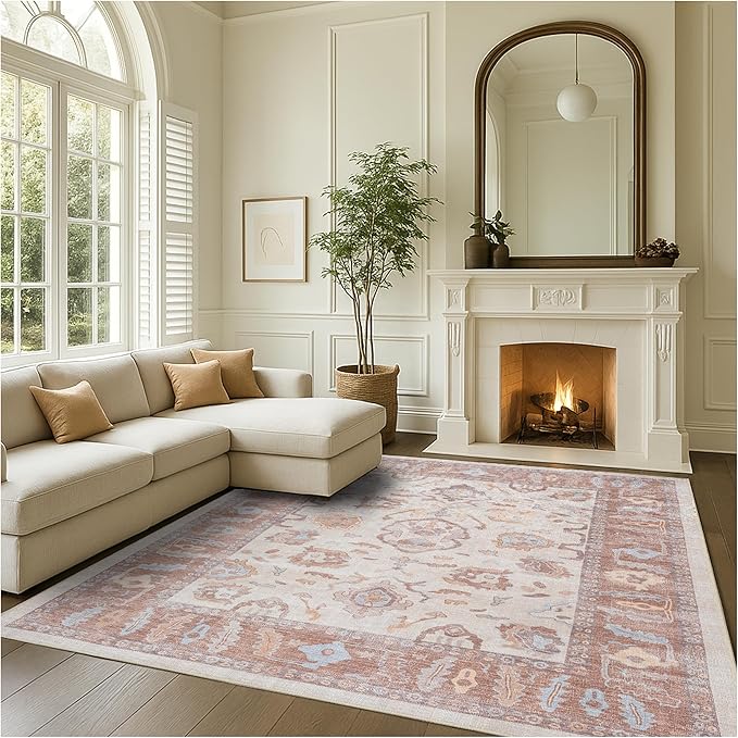 Fame Rugs Brown Modern Oushak Rug 6x9, Vintage Turkish Colorful Oriental Antique Inspired Washable Large Area Rugs, Luxury Living Room Bedroom (383BB, 6' x 9')