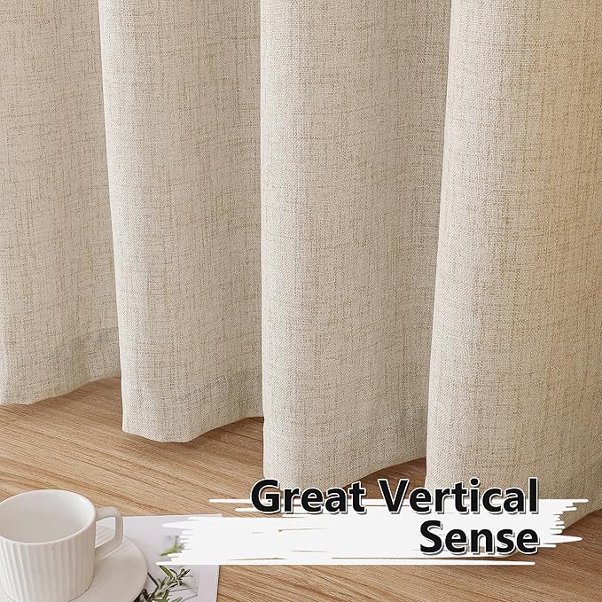 Tollpiz Short Linen Curtains Living Room Rod Pocket Semi Sheer Curtain Burlap Light Filtering Thick Linen Drapes for Bedroom, 54 x 54 inches Long, Natural, Set of 2 Panels