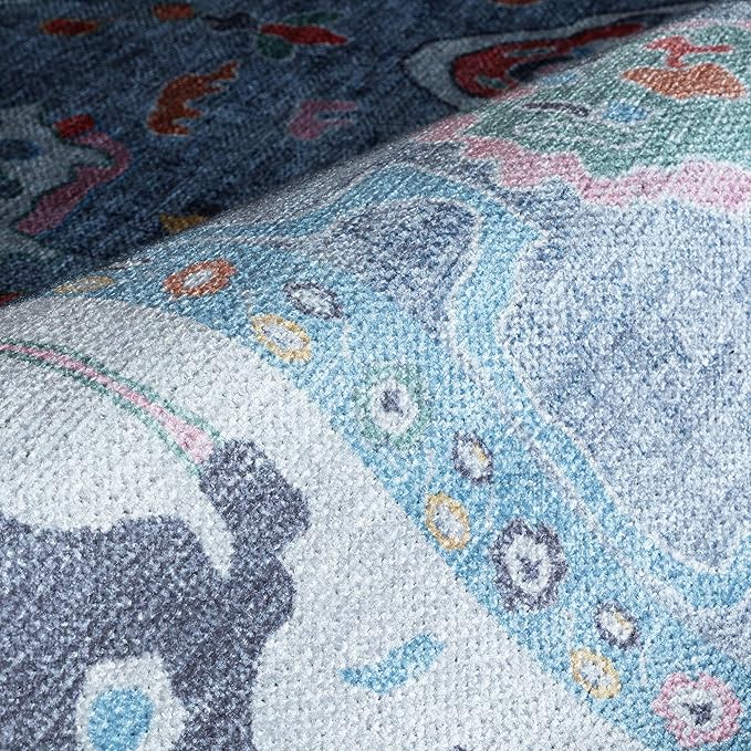 Fame Rugs Blue Modern Oushak Rug 2'6"x13, Vintage Turkish Colorful Oriental Antique Inspired Long Runner Rugs, Luxury Living Room Bedroom (381LB, 2'6" x 13')