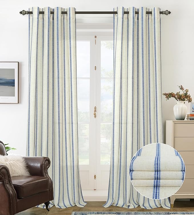 DriftAway Farmhouse Vertical Striped Linen Blend Textured Light Filtering Semi Sheer Curtains for Living Room Bedroom 120 Inches Long Drapes 2 Panels