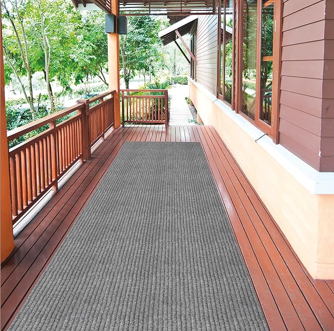Ottomanson 2'7" x 28' Hallway Runner with Scraper Pile - Extra Durable Non-Slip Rug Mat for Indoor & Outdoor Use - Ideal for Kitchen, Entryway & Garage - High-Traffic Carpet, Gray