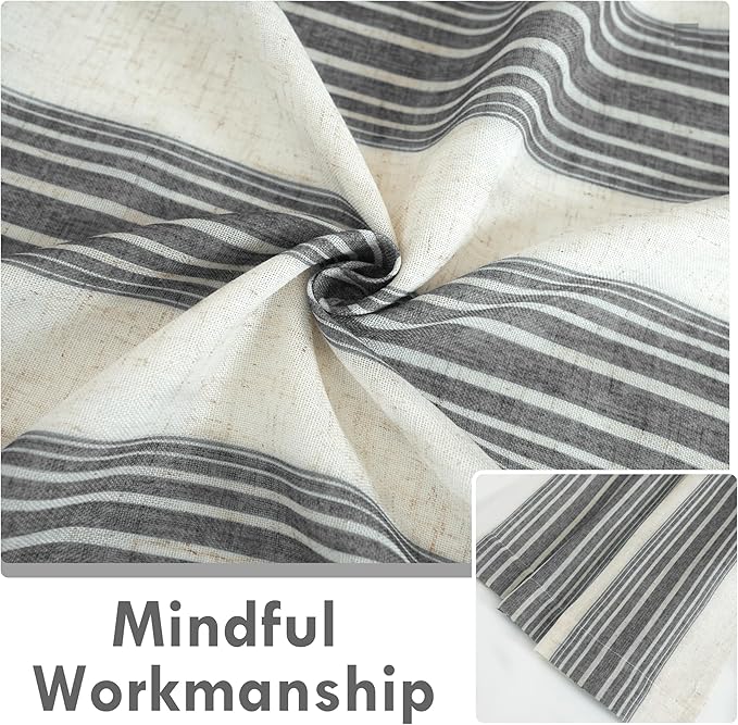 DriftAway Farmhouse Vertical Striped Linen Blend Textured Light Filtering Semi Sheer Curtains for Living Room Bedroom 96 Inches Long Drapes 2 Panels Broad Striped Linen Grey