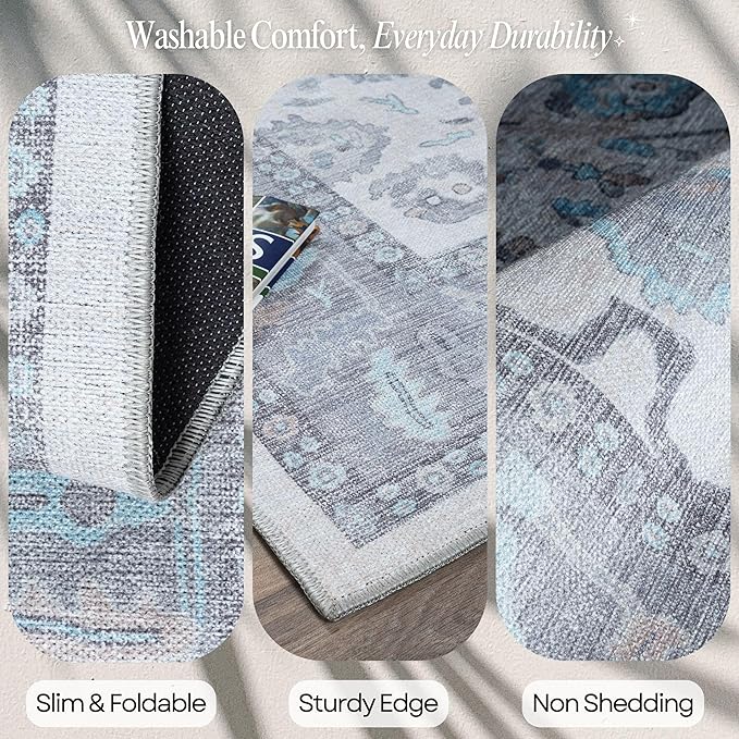 Fame Rugs Gray Modern Oushak Rug 5x7, Washable Vintage Turkish Colorful Oriental Antique Inspired Area Rugs, Luxury Living Room Bedroom (384GB, 5' x 7')