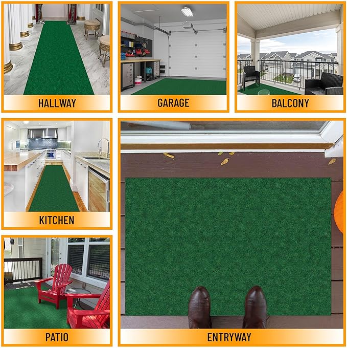 Ottomanson 6'6" x 42' Hallway Runner with Scraper Pile - Extra Durable Non-Slip Rug Mat for Indoor & Outdoor Use - Ideal for Kitchen, Entryway & Garage - High-Traffic Carpet, Green